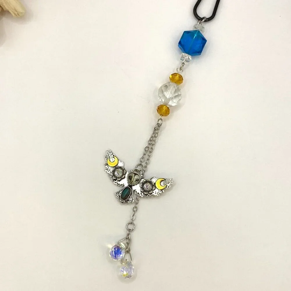 OWL Car Rearview Mirror Suncatcher Prism Charm Ornament Gift Handmade CC102